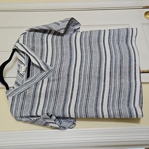 Artisan NY short sleeve blue & white striped linen top